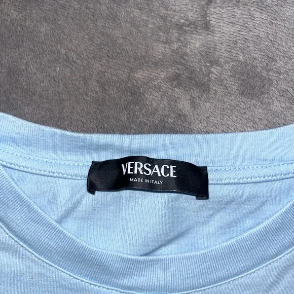 Versace Milano Embroidered Logo Sky Blue T-Shirt